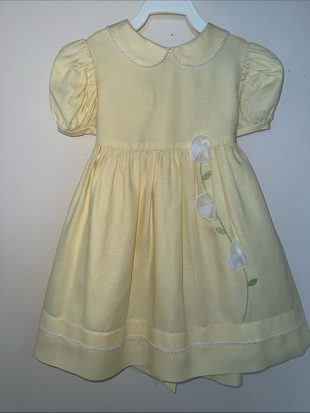 VTG Florence Eiseman Pale Yellow Dress with Applique Blossoms Size 2T